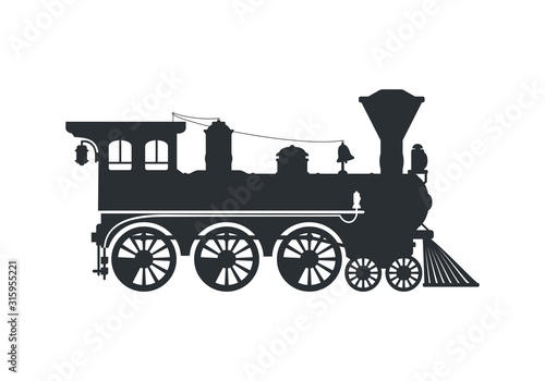 Vintage silhouette steam locomotive in retro style