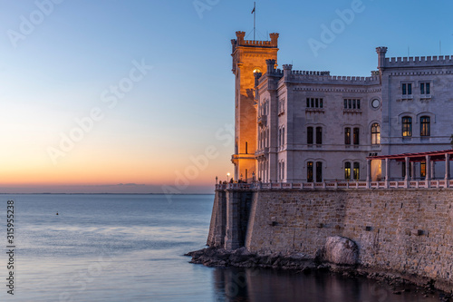 triest miramare castle at sunset