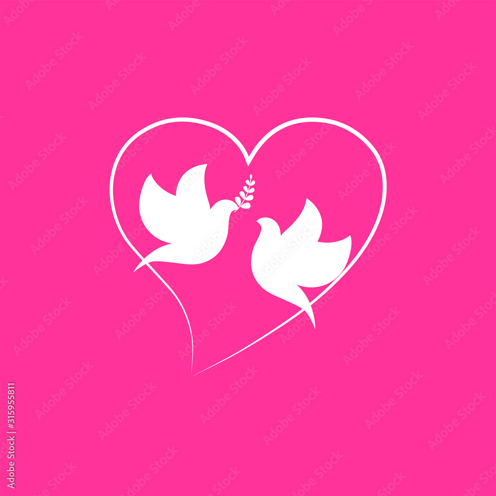 Dove logo design concept with heart shape vector. Bird logo template. Icon symbol. Illustration. Dove logo design concept with heart shape vector. Bird logo template. Icon symbol. Illustration.