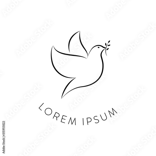 Logo design with Peace dove and olive branch. Flat line design style vector illustrations