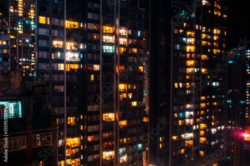 Wallpaper Mural city lights of skyscraper buildings at night, downtown cityscape of hongkong at night Torontodigital.ca