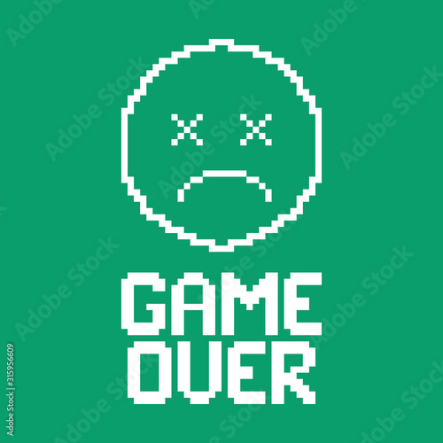 game over on screen. the round face of a deceased character. flat vector illustration.