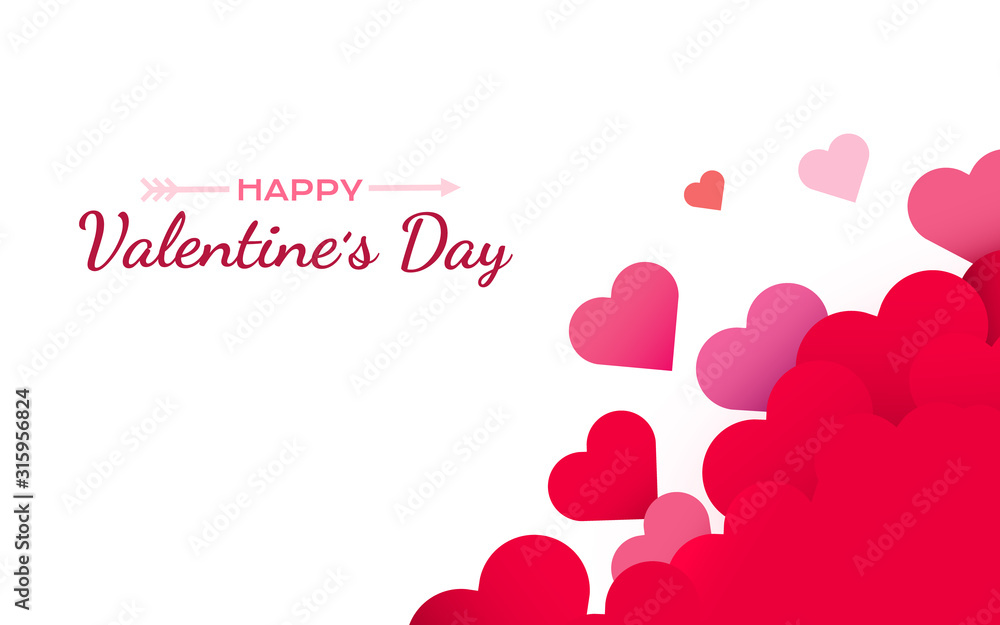 Valentines Day background with red hearts. Cute love banner or greeting card. Place for text. Happy valentines day.