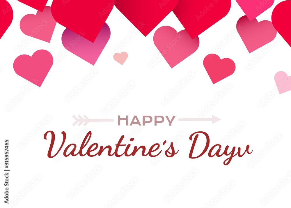 Valentines Day background with red hearts. Cute love banner or greeting card. Place for text. Happy valentines day.