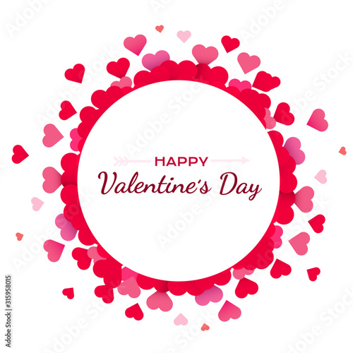 Valentines Day background with red hearts. Cute love banner or greeting card. Place for text. Happy valentines day.