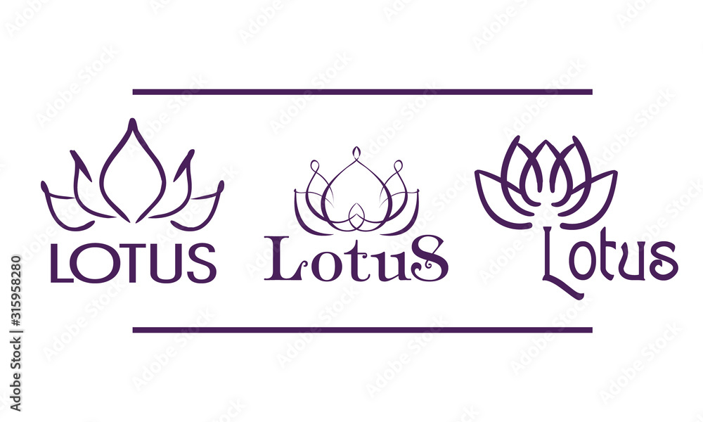 Three contour lotus logotypes for spa and yoga