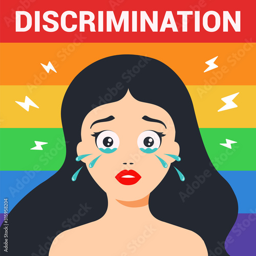 discrimination against women of the LGBT community. the girl is crying. Flat character vector illustration.