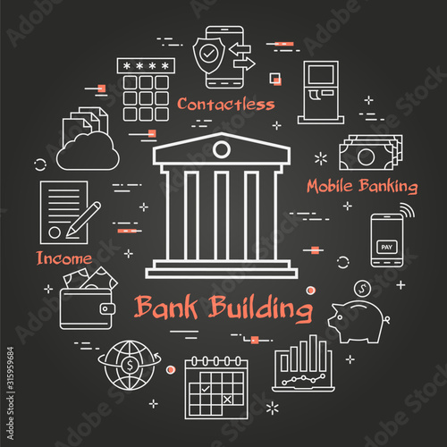 Vector black finance concept - bank building