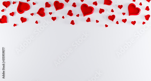Valentines day white background with red hearts on top. Valentines day concept. Top view. Romantic background concept. valentines day mockup, template