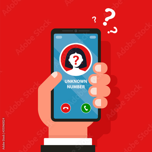 an unfamiliar mobile number is ringing on the phone. flat vector illustration.