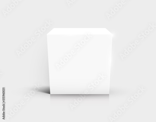 Blank white cube isolated on white background. © hobbitfoot