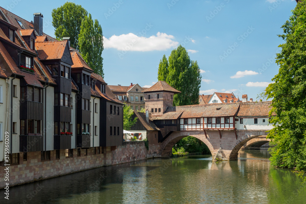 The riverside of Pegnitz river in Nuremberg town, Germany