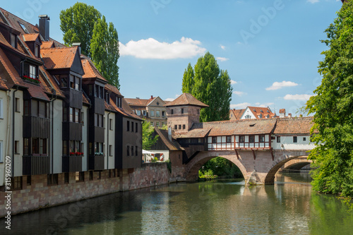 Obraz na płótnie The riverside of Pegnitz river in Nuremberg town, Germany w salonie