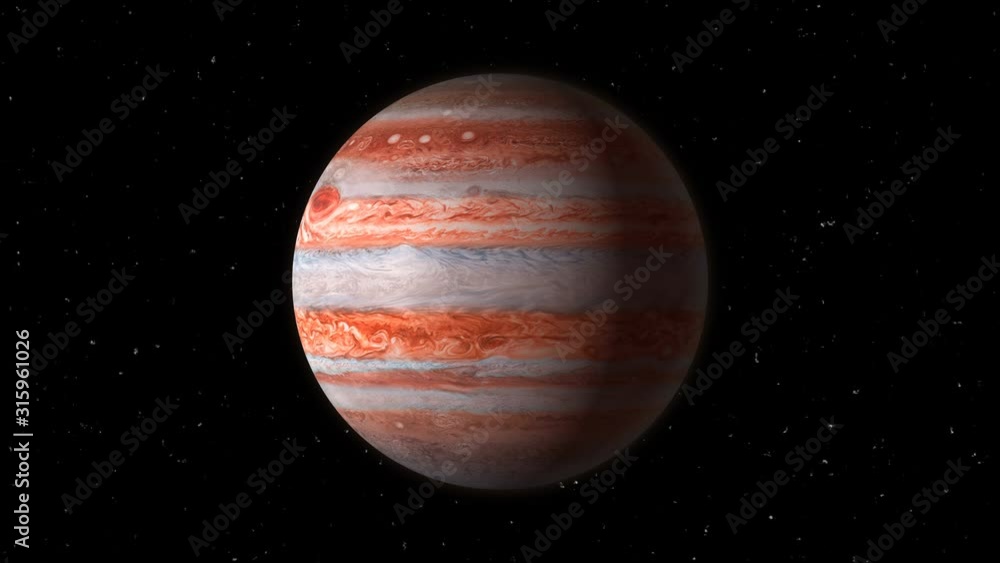 Beautiful planet Upiter rotates in stellar black space, video, 4K Beautiful planet Upiter rotates in stellar black space, video, 4K