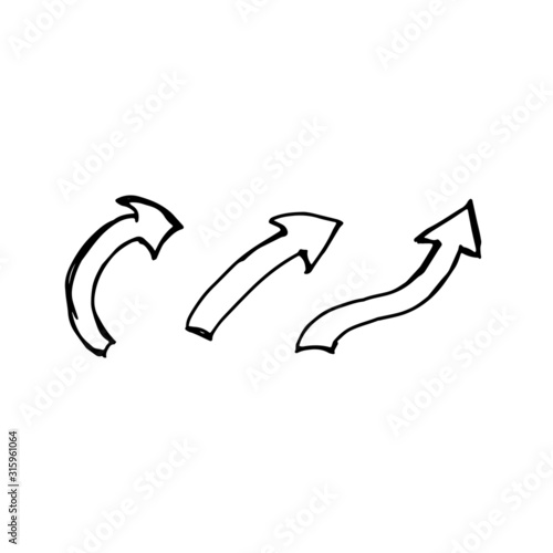 Vector arrows in doodle style. Drawn by hand on a white background. Сharts, diagrams are drawn with lines in a comic style. For business, training, design companies.