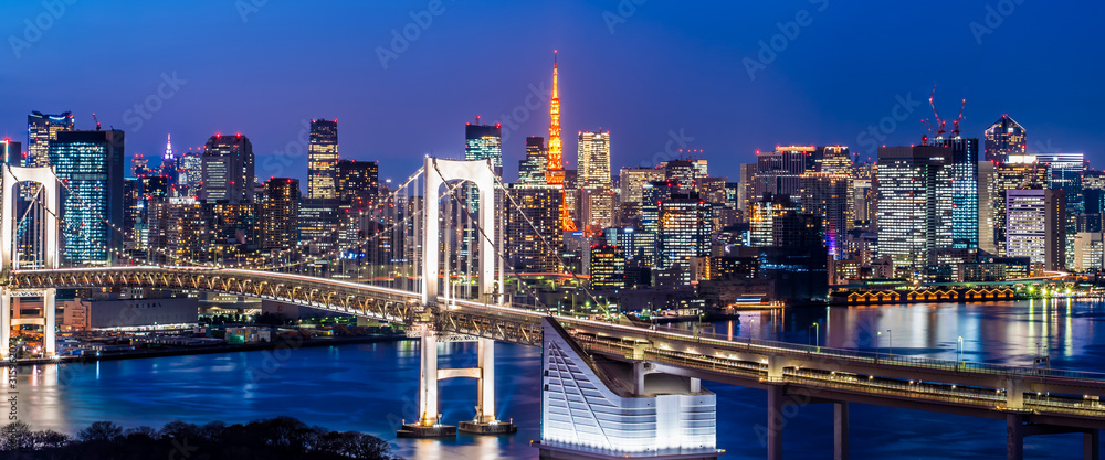 東京 お台場 レインボーブリッジ 夜景 ~Tokyo Odaiba Night View~ - obrazy, fototapety, plakaty 