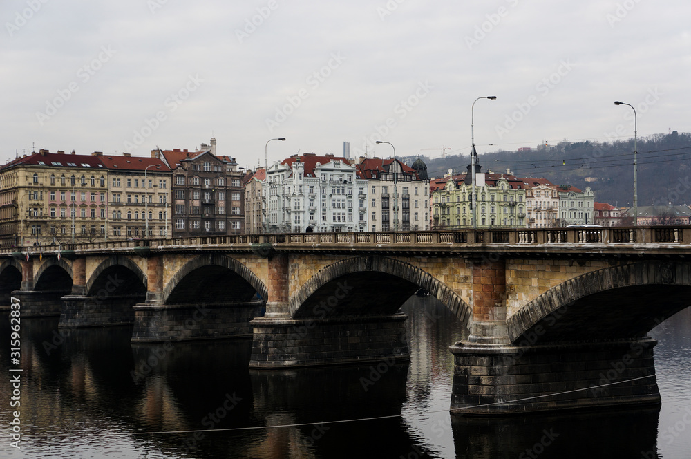 Bridge in Prague on gloomy day