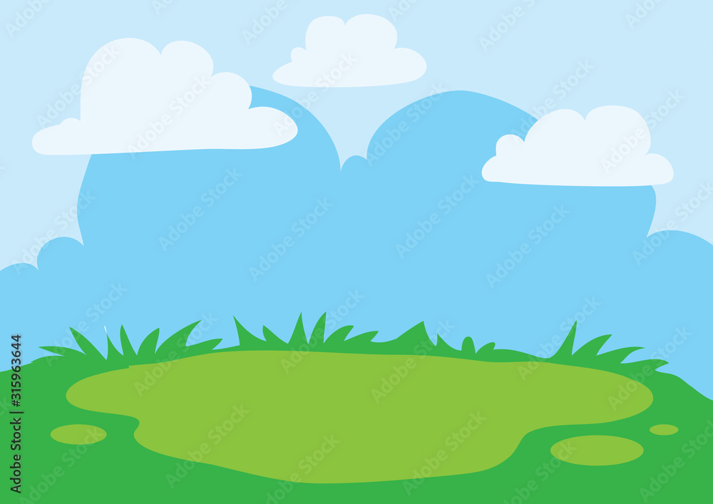 background of blue sky and green glade, summer landscape, warmth, joy,