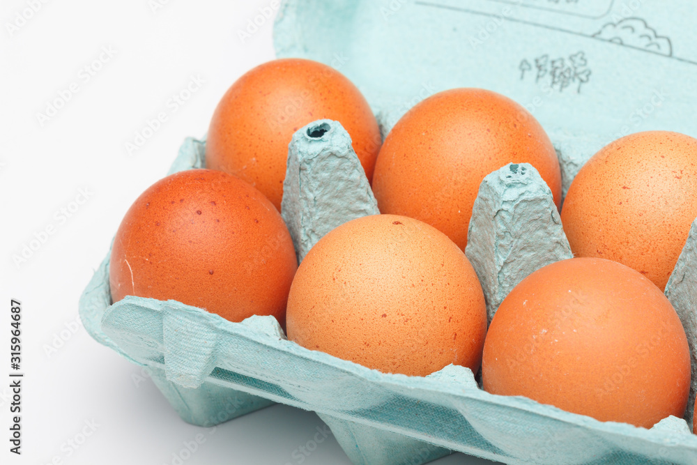 Chicken eggs, raw eggs freshly picked from the farm