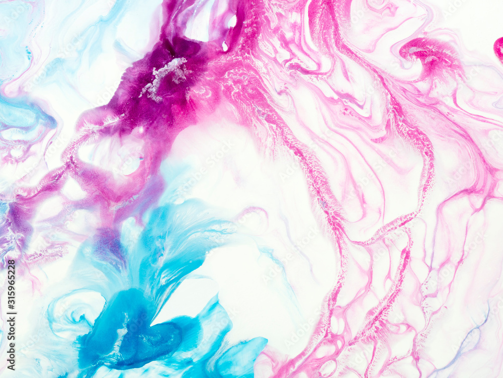 Abstract art painting in pink and blue colors, creative hand painted background, marble texture