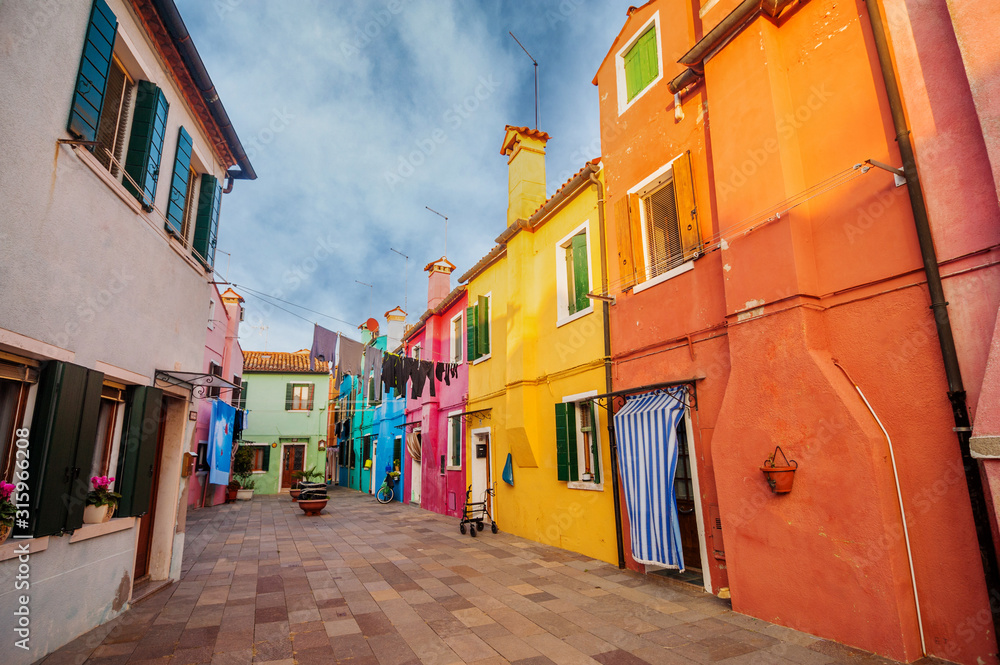 famous colorful buildings in Burano, Italy