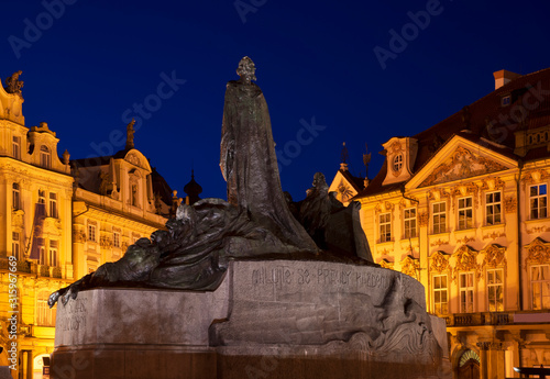 Jan Hus Memorial at Old Town square in Prague. Czech Republic