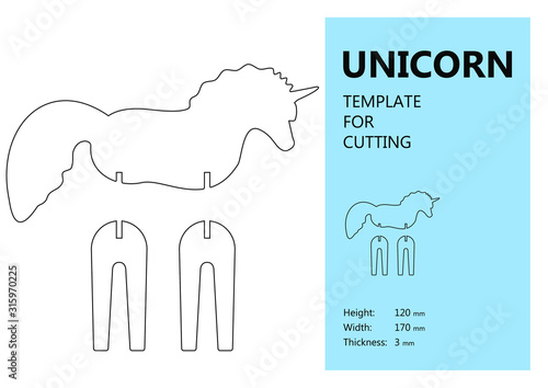 Animal puzzle, laser cutting template, vector illustration, unicorn