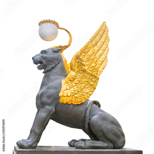 Isolated Lion. Element of Bank Bridge with St. Petersburg. The bridge was built in the years 1825-1826