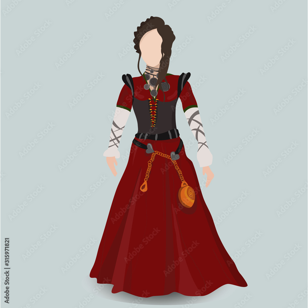 Lady in medieval dress. Middle age clothing