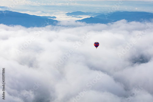 Hot-air balloon flight, Montsec Range, The Pre-Pyrenees, Lleida, Catalonia, Spain, Europe photo