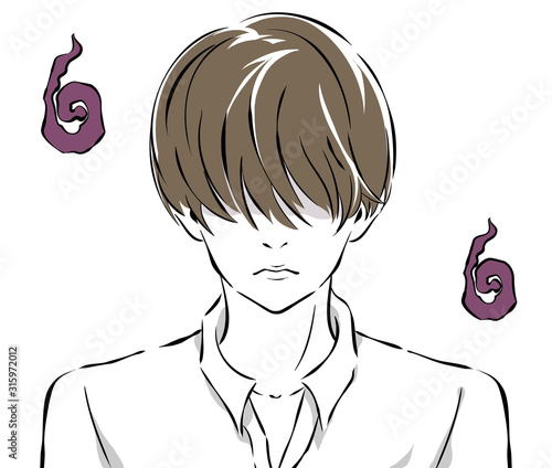 前髪で目を隠した男性の困り顔