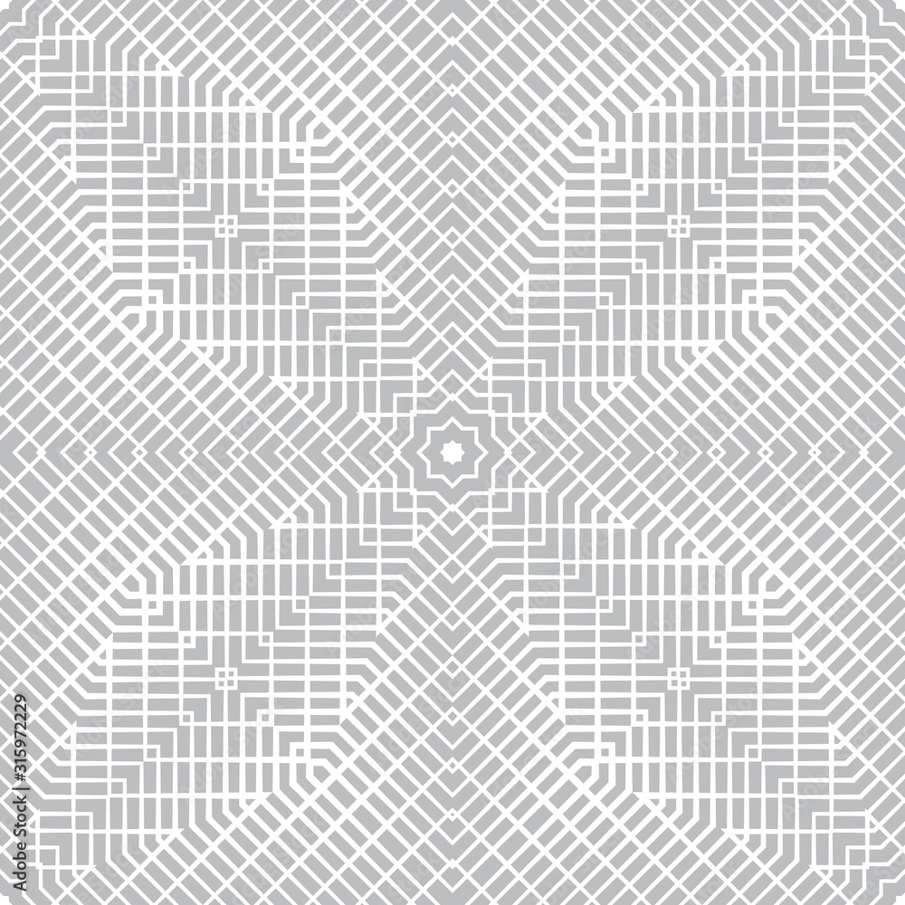 Abstract seamless geometric pattern. Many shapes intersect with each other. Star of the lines located in the center.