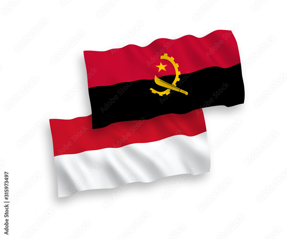 National vector fabric wave flags of Indonesia and Angola isolated on white background. 1 to 2 proportion. National vector fabric wave flags of Indonesia and Angola isolated on white background. 1 to 2 proportion.