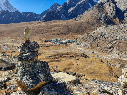 Lobuche village. Everest base camp trek: from Dzongla to Lobuche, Solokhumbu, Nepal. photo