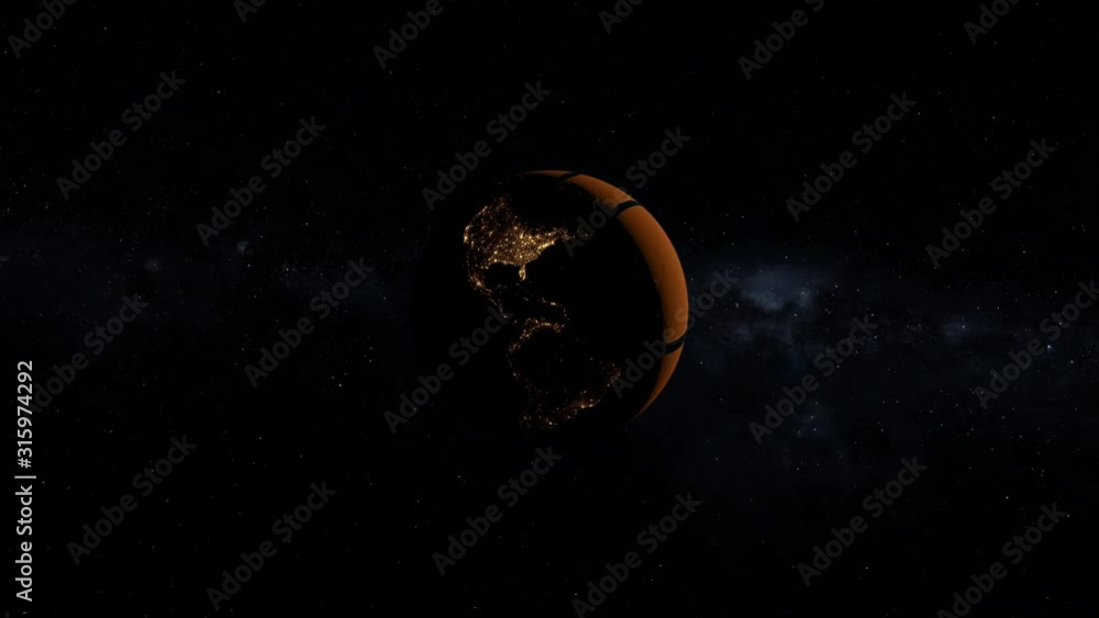 Basket ball world concept. Planet earth with night lights rotating view from space intro background. Contains items furnished by Nasa.