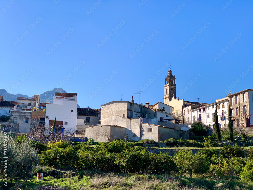 Panoramic view of Benialí, a small village in Vall de Gallinera, Alicante, Spain.