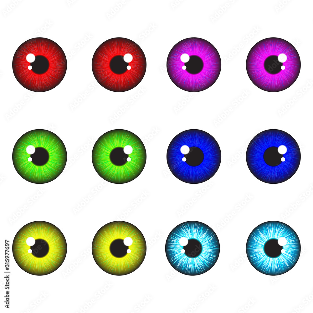 Cartoon kawaii eyes. iris eye realistic vector set design isolated on white background. Cartoon kawaii eyes. iris eye realistic vector set design isolated on white background.