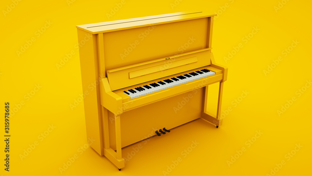 Yellow Classic Upright Piano. Minimal idea concept, 3d illustration Stock  Illustration | Adobe Stock