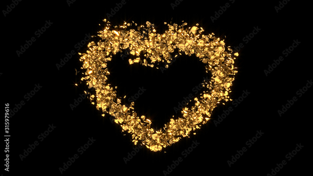 shape of a golden heart made of small hearts shape of a golden heart made of small hearts
