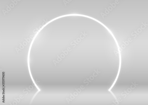 Neon show light podium futuristic background. Vector
