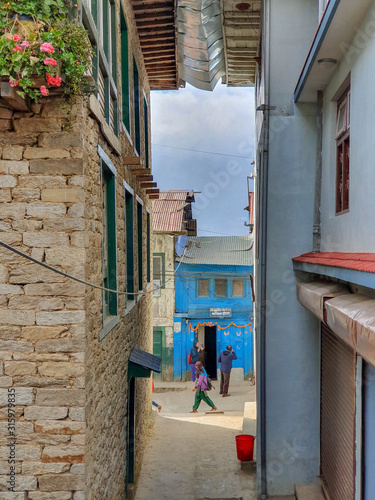 Streets of Salleri village. Everest base camp trek: from Taksindu to Salleri. Himalayas, Nepal - November 2019