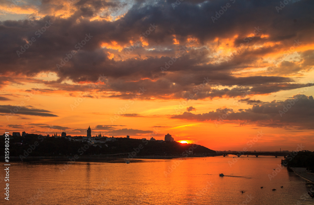sunset in the city of Kiev