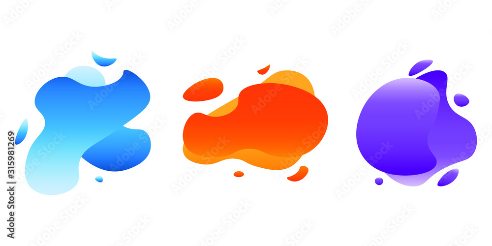 Set of abstract gradient modern graphic elements. Fluid template shape. Isolated vector illustration. Set of abstract gradient modern graphic elements. Fluid template shape. Isolated vector illustration.
