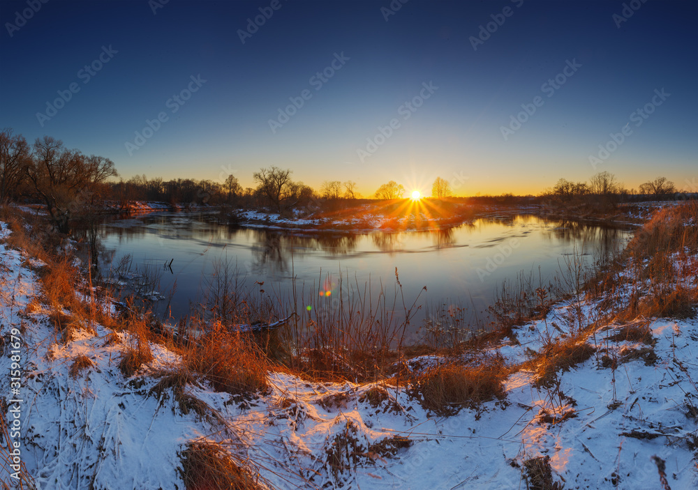 Fototapeta premium Early winter, with some snow on the landscape.
