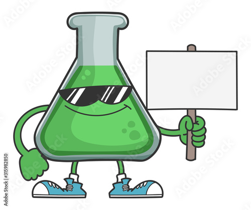 Science test tube with sunglasses holding sign post