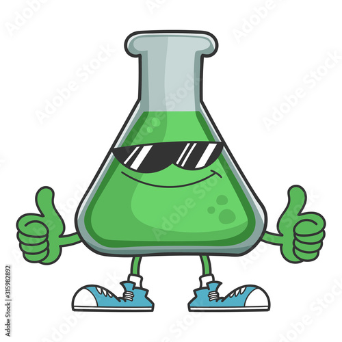 science test tube with sunglasses giving thumbs up