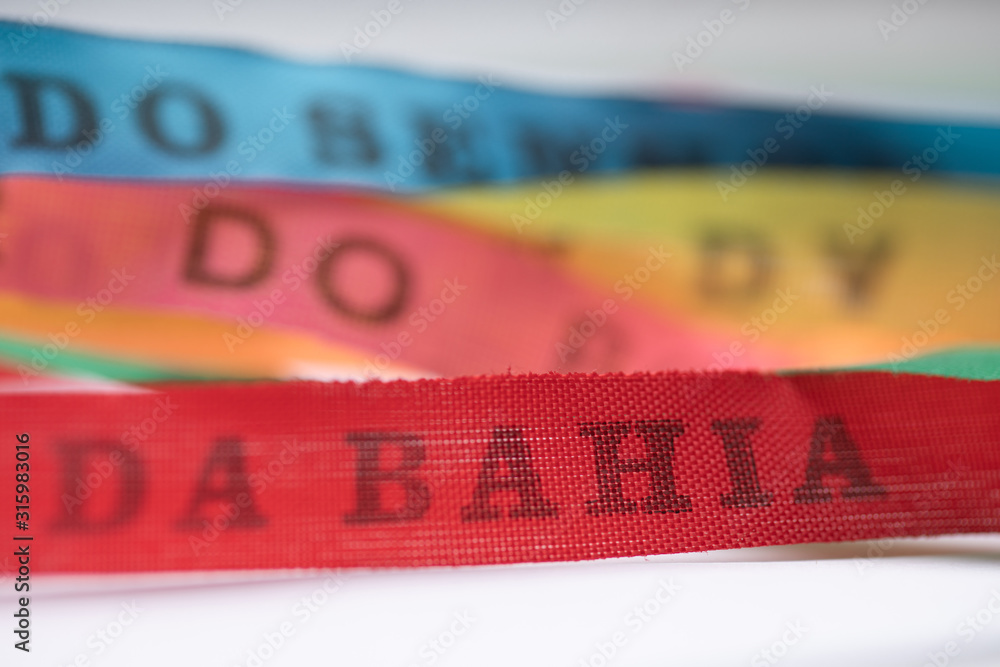 Obraz premium Lucky bracelets typical of Bahia, Brazil (Lembrança do Senhor do Bonfim da Bahia). Translation: Reminder of our Sir of Bonfim of Bahia).