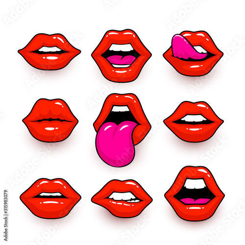 Red lips, a collection of different shapes. Vector