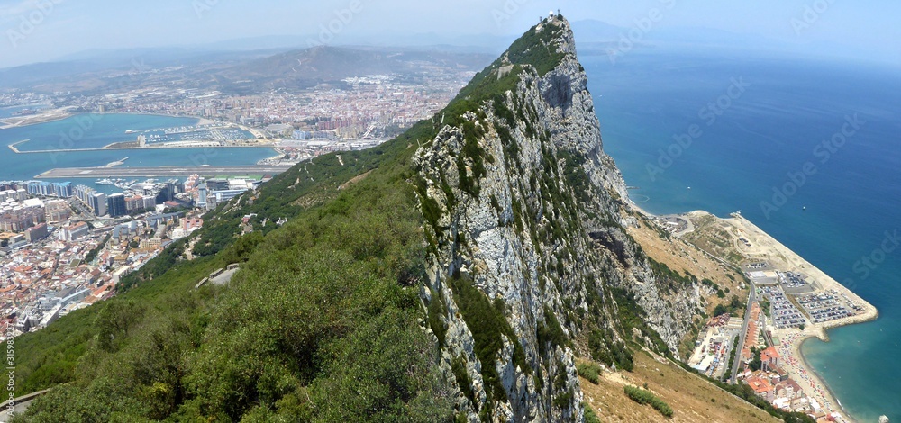 Rock of Gibraltar with city and airport