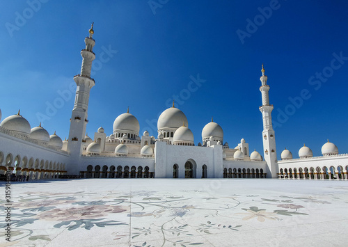 Abu Dhabi, UAE - November 2019: Sheikh Zayed Grand Mosque in Abu Dhabi, the largest mosque in the country. Open for tourists.
